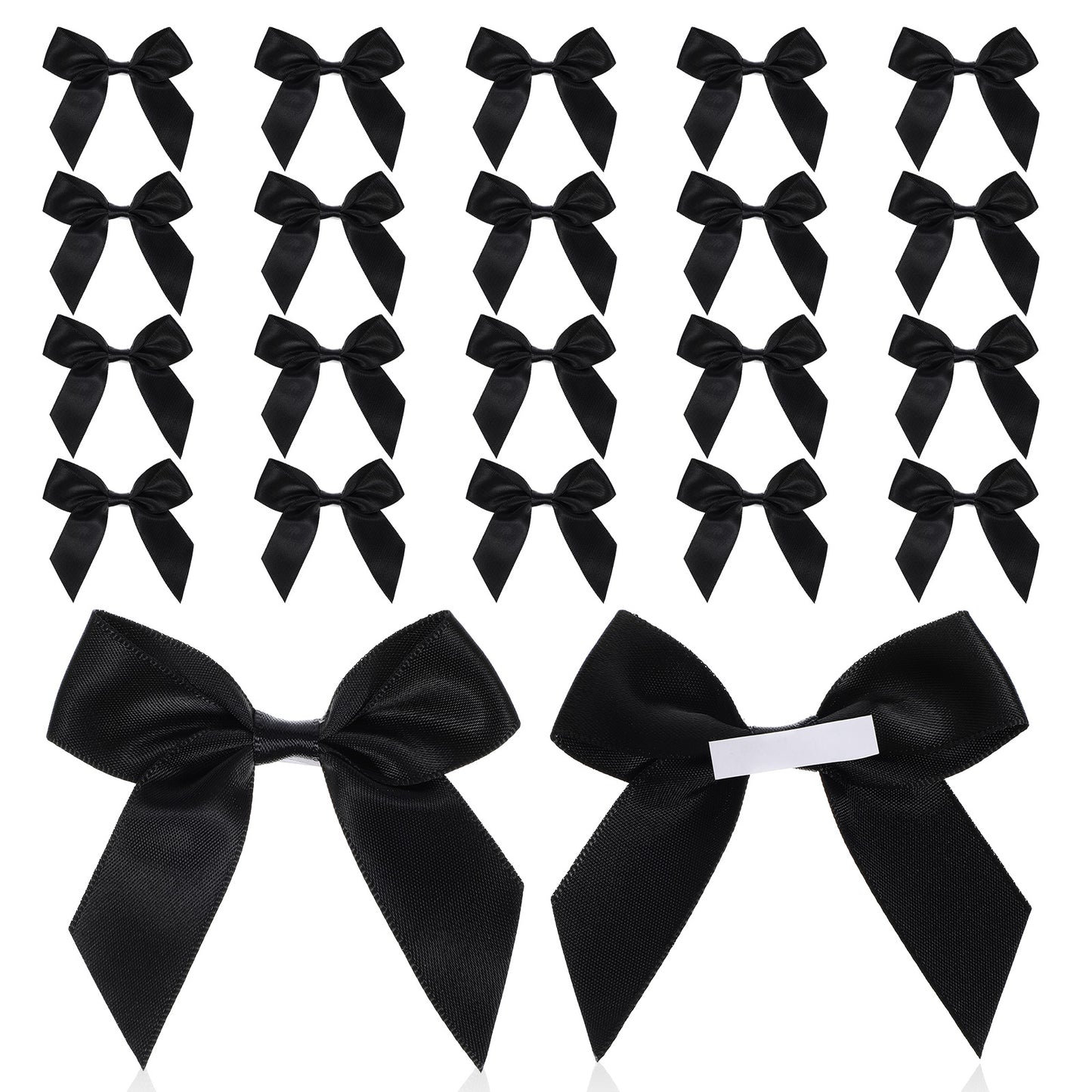 Pndeyo 20pcs Self-Adhesive Satin Ribbon Bows for gift wrapping, 2.5” Black Non-Faded Premade Bows for DIY Crafts Christmas Wedding Birthday Party Decorations
