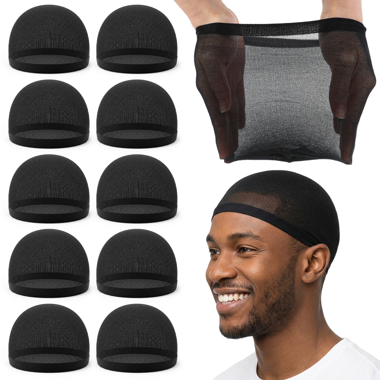 Ouligay 10pcs Wave Caps for Men Black Soft Breathable Wave Caps for Black Men Polyester Elastic Hair Bonnet for Sleeping