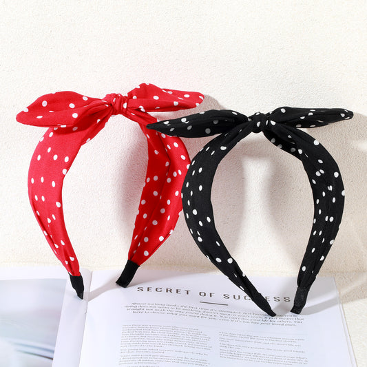 2PCS Red Polka Dot Headband for Women, Cute Bow Headbands Bunny Ears Vintage Wide Bandana Retro 50s Hair Band Accessories Costumes for Women Girls (One Size)