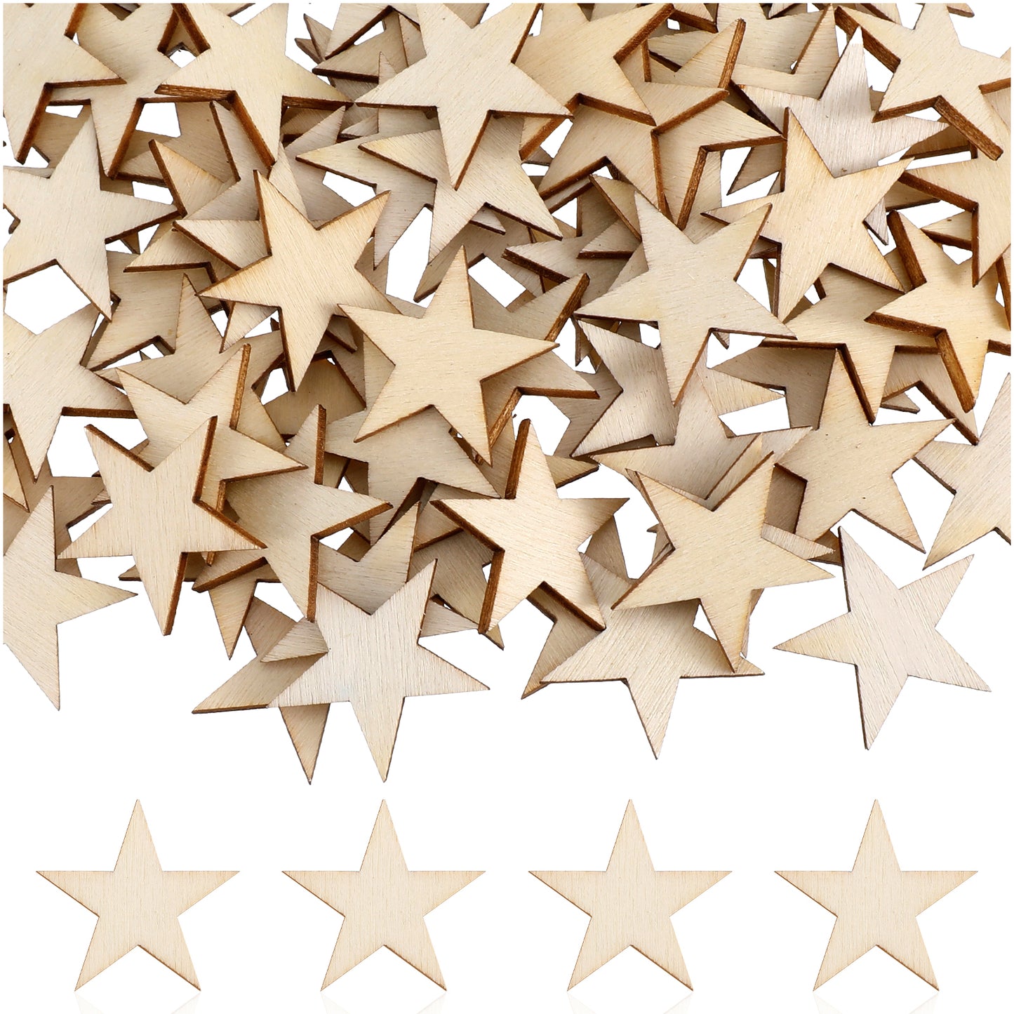 Nogeqi 100PCS Small Wooden Stars, 1 Inch Stars Wooden Shapes for Crafts, Blank Unfinished Wood Cutouts Ornaments for DIY Craft Party Easter Memorial Day Independence Project and Decoration