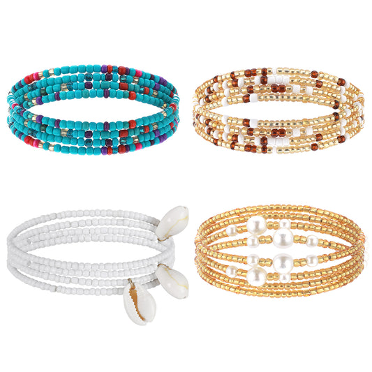 Teaaha 4PCS Waist Beads for Women African Waist Beads Plus Size Layered Belly Bead Body Chain Colorful Waist Jewelry Beads for Weight Loss Elastic Chain for Women Girls(31.4in)