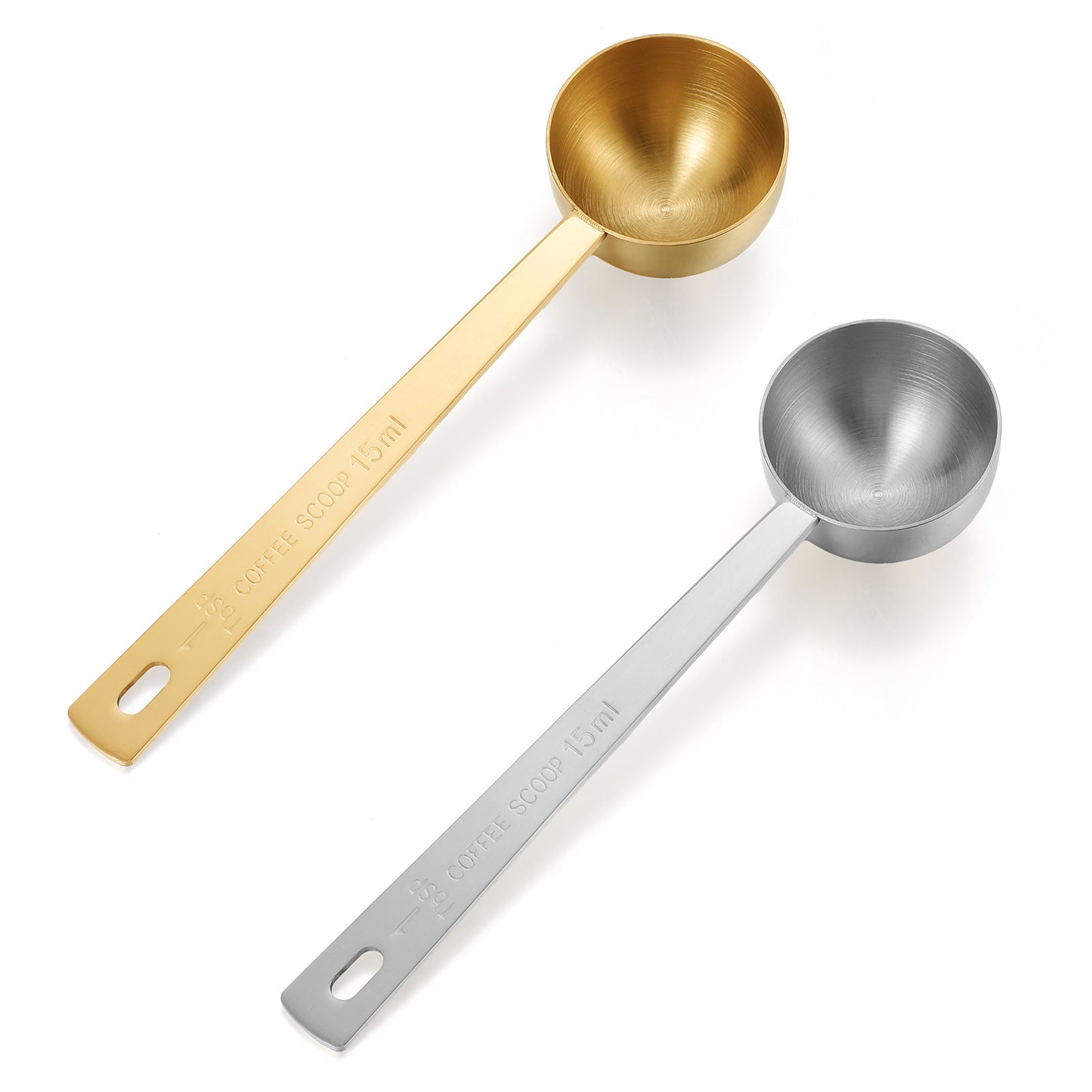 2 Pcs Stainless Steel Tablespoon Measure Spoon Coffee Scoop 1 Tablespoon 15ml Long Handle Scoop Suitable for Coffee Making Kitchen Gadgets for Cooking and Baking (Silver Gold)