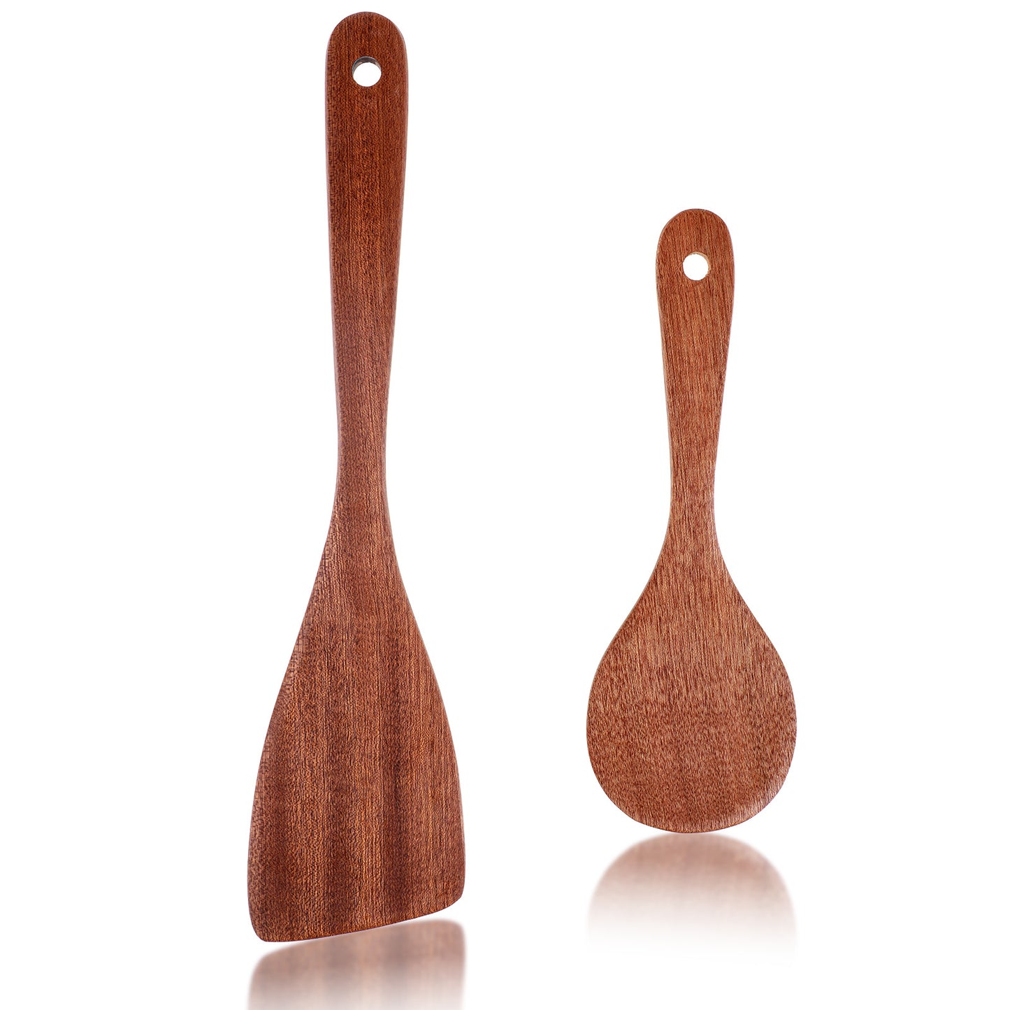 Ouligay 2Pcs Wooden Spatula for Cooking, Flat Wood Spatulas Long Handle Wood Turner Spurtle Natural Wooden Kitchen Cooking Utensils Frying Spatulas for Non-Stick Cookware Pan Wok