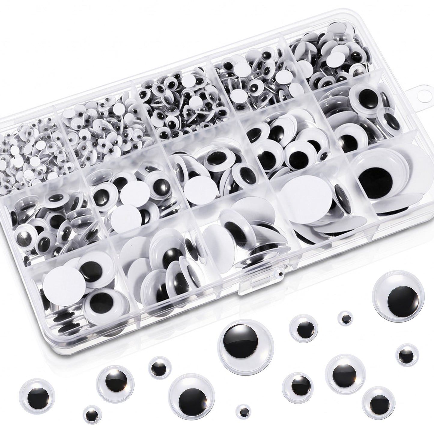 RAHHLIZS 1280 pcs Wiggle Googly Eyes Self Adhesive, 3mm-24mm Black White Googly Eyes for DIY Crafts Decoration, Scrapbooking Toys Accessories