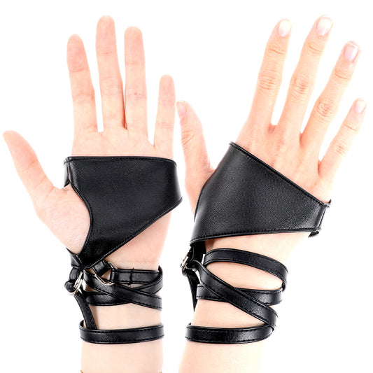 Ymapinc Black Fingerless Leather Gloves for Women, Punk Goth Adjustable Sexy Lace-Up, Fashion Cool Half Palm Design for Band Rock Guitar Motorcycle Riding Costume Party(PU Leather)