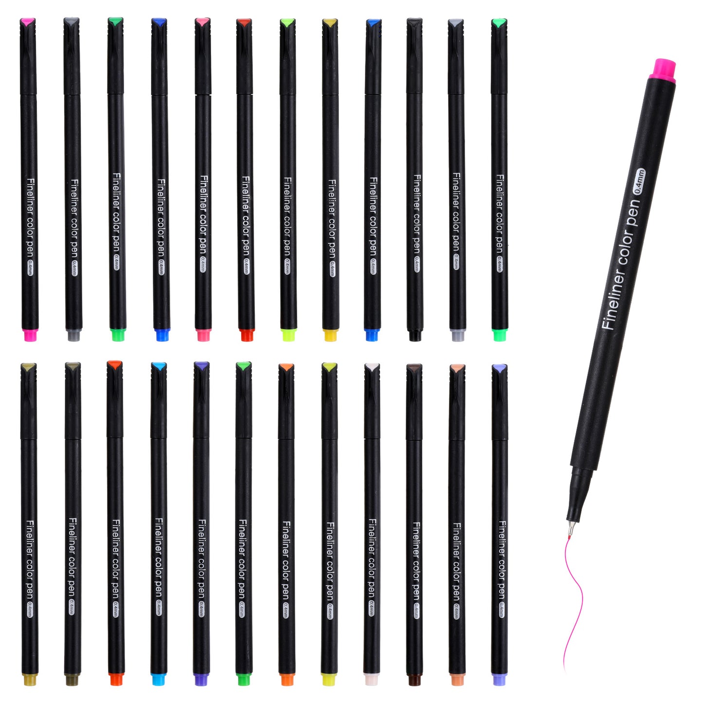 24PCS Fineliner Pens Coloring Pens Set 0 4MM Nib Even Watereutput Smooth Writing Drawing Pen Felt Tip Pen for Adult，colouring Books，calligraphy，drawing，sketching, Beginners（6.3 × 0.4 × 0.3 Inches)