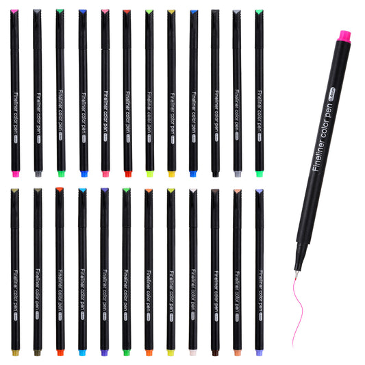 24PCS Fineliner Pens Coloring Pens Set 0 4MM Nib Even Watereutput Smooth Writing Drawing Pen Felt Tip Pen for Adult，colouring Books，calligraphy，drawing，sketching, Beginners（6.3 × 0.4 × 0.3 Inches)