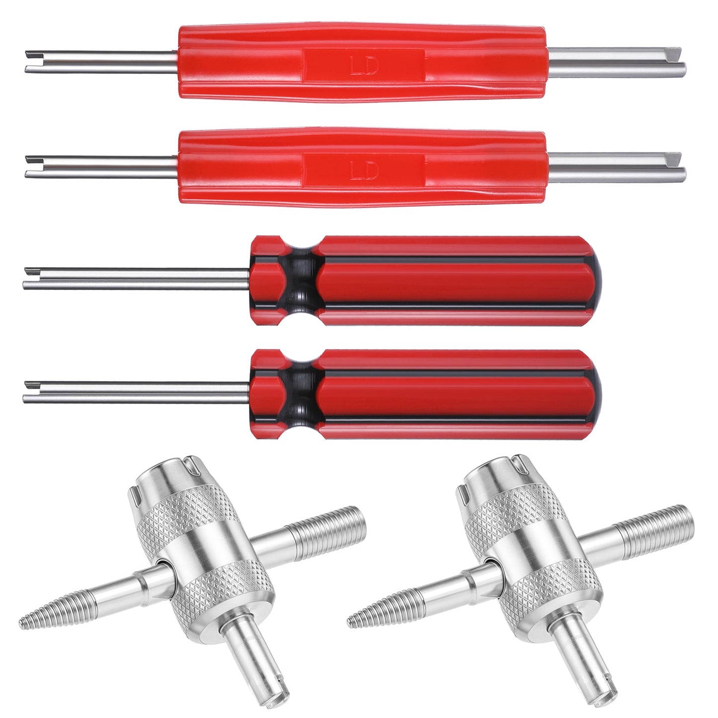 6 Pcs Valve Stem Removal Tool Valve Core Removal Tool Tire Valves Stem Puller Tools Single and Double Head Core Wrench Tools Multi-Functional Tire Puller for All Standard Valves