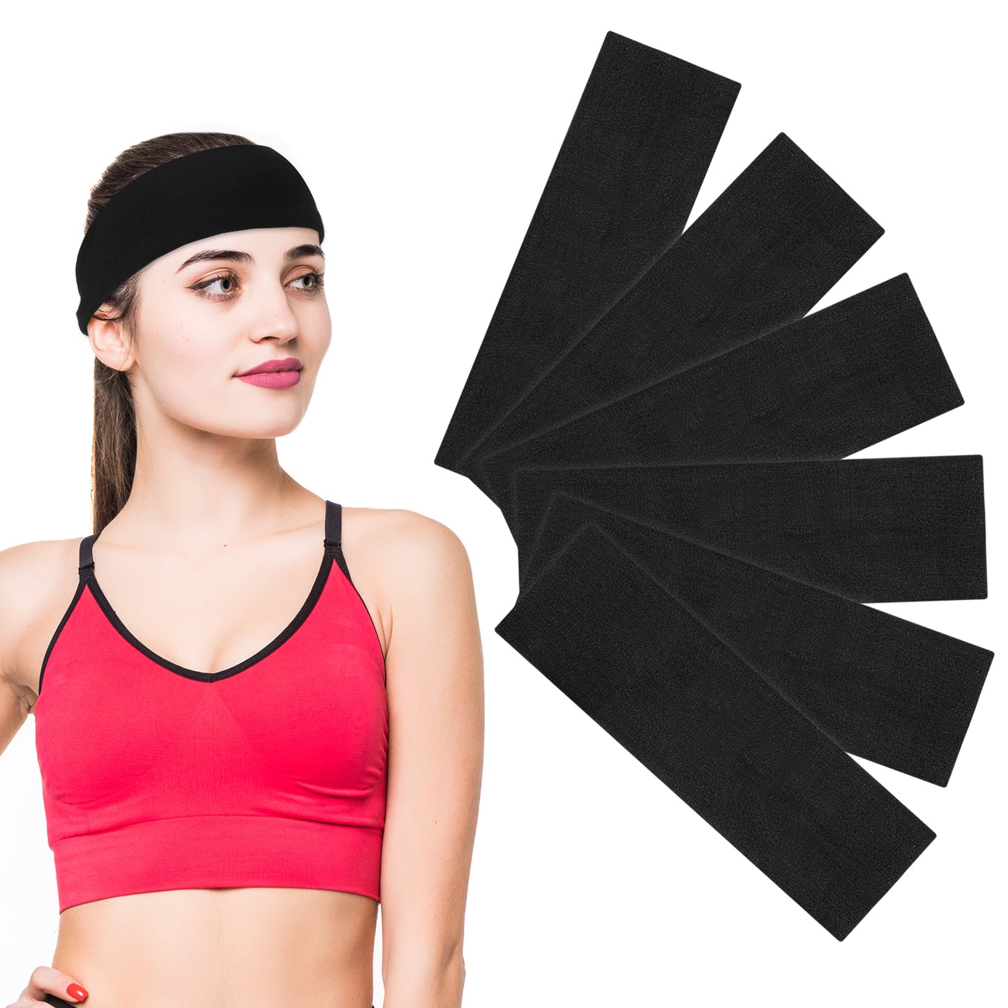 Tyqour 6Pcs Sports Headbands For Women Thick Black Headband Stretchy Head Bands Elastic Soft Cloth Fabric Non-Slip Hair Bands Hair Warp Sweat Hairbands For Daily Makeup Running Workout Yoga Spa Gym