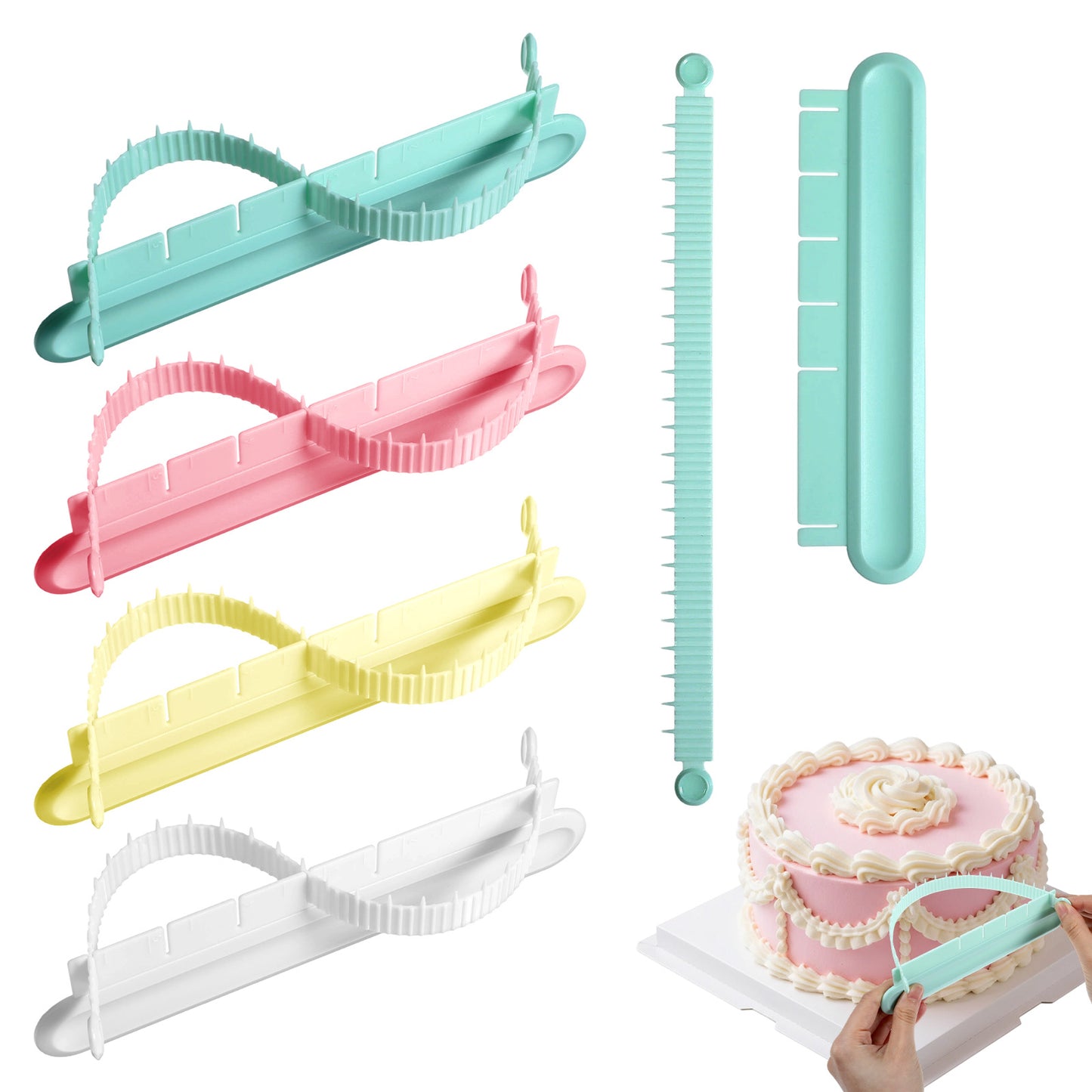 Ouligay 4 PCS Cake Arch Guide Tool, Adjustable Fondant Cake Arc Ruler, Decorative Marking Divider Aid, Pastry Decorating Supplies, Convenient for Controlling the Size and Position of the Arc