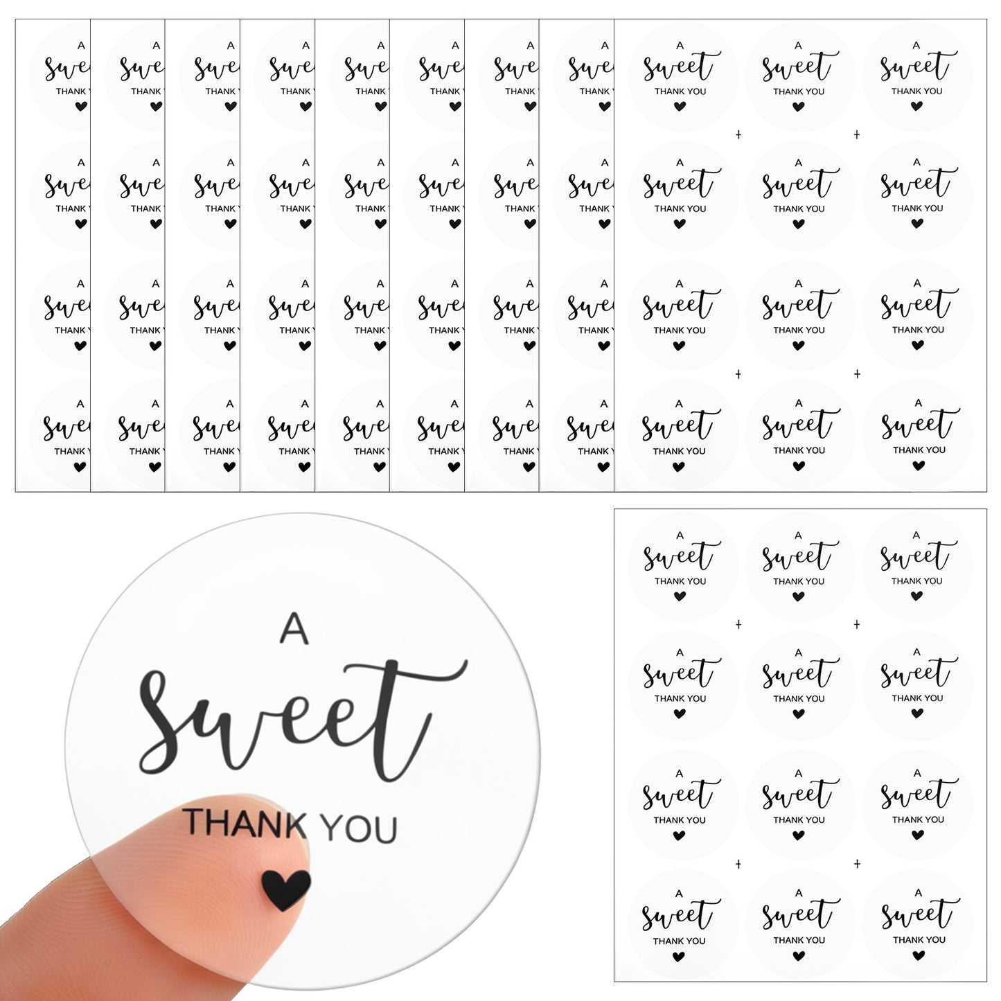Mabor 120Pcs A Sweet Thank You Sticker Labels, Clear Black Thank You Stickers, Wedding Party Shower Favor Stickers Round Sweet Treat Sticker for Dessert Candy Bags