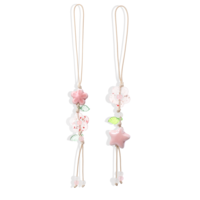 Nogeqi 2 Pcs Cute Cell Phone Charm Aesthetic Pink Flower Phone Keychain Charm Star Leaf Floral Phonecharm Kawaii Y2k Accessories for Women Bag Keychain Camera Pendants Decor