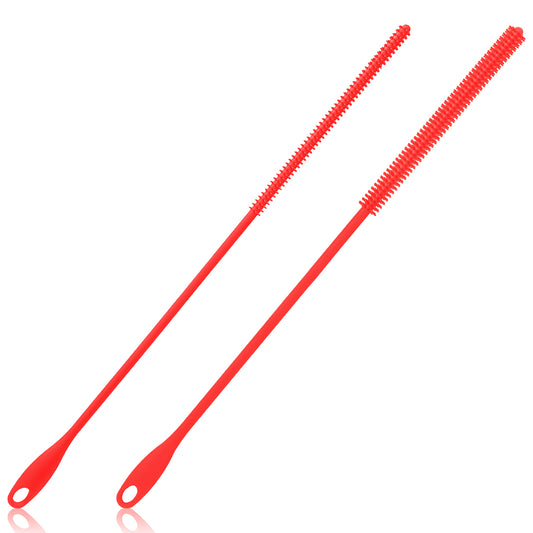 Tyqour 2pcs Silicone Straw Brushes, Long Straw Cleaner Brush Set, Water Bottle Straw Cleaner Brush, Metal Straw Cleaner Brush, Straw Cleaners Cleaning Brush(Red)