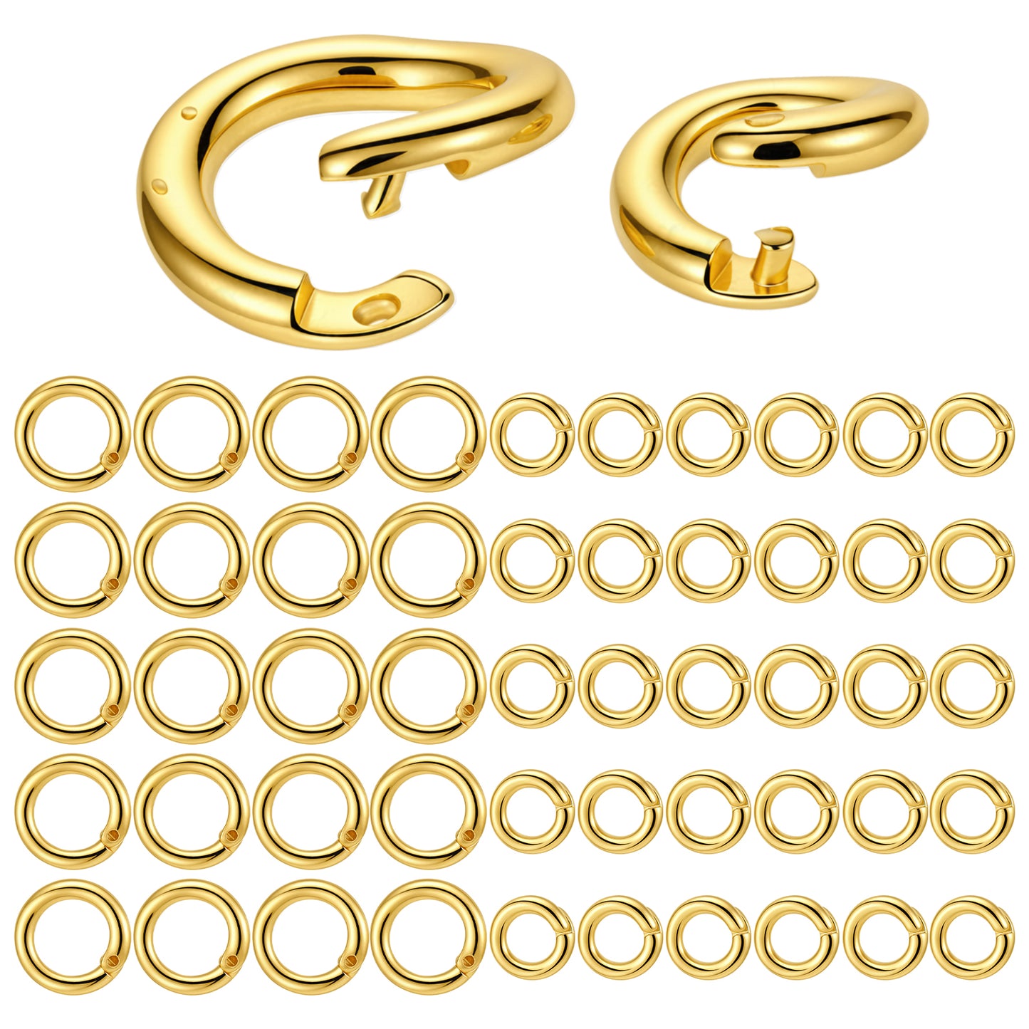 RAHHLIZS 50 PCS Jump Rings for Jewelry Making 18K Gold Plated Locking Jump Ring 7.5mm & 5.5mm Circle Clasp Ring Jewelry Connectors for Necklace Bracelet Keychain Earrings DIY Crafts Making