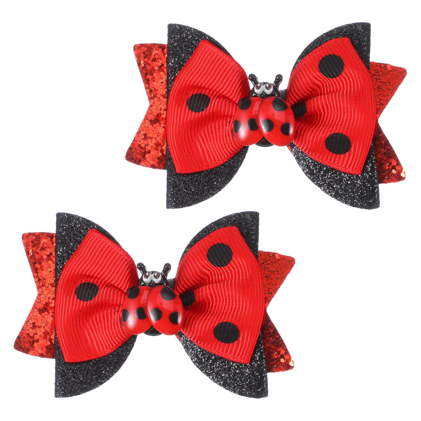 Nogeqi 2 Pcs Glitter Lady Bug Hair Clips, Ladybug Polka Dot Hair Clips, Red Bow Ladybug Hairs Accessories for Girls Toddler and Women Birthdays Party, Holidays Dress Up, Back To School