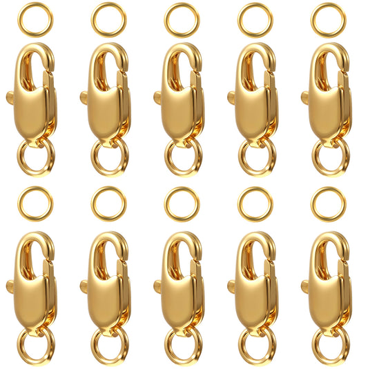Ymapinc Gold Lobster Clasps for Jewelry Making, Closures with Jump Ring for Women Jewelry Making, Lobster Claw Clasps for DIY Bracelet Necklace Bracele