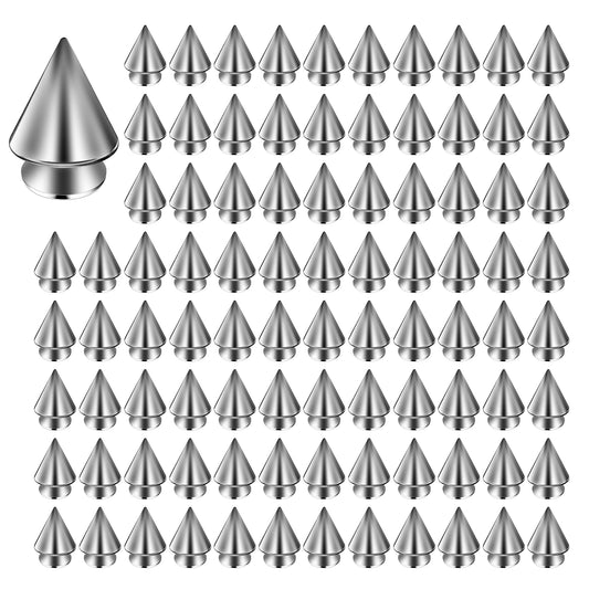 100 Sets 10MM Silver Spikes and Studs Metal Bullet Cone Spikes Screw Back Leather Craft Rivet Screws Punk Studs for Clothing Shoes Belts Bags Accessories