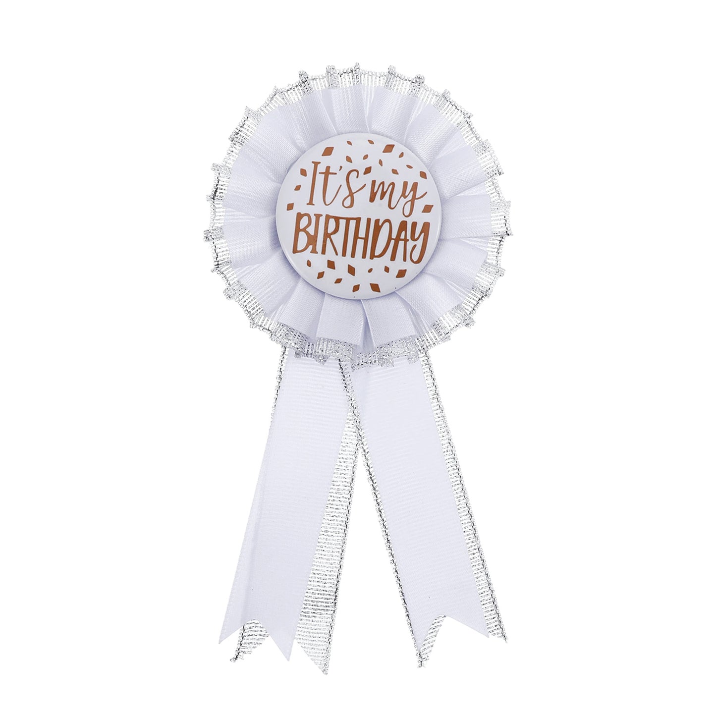 Shimmeroo Its My Birthday Pin,Birthday Badge Ribbon Pin for Women & Men Party Celebration Accessory,White