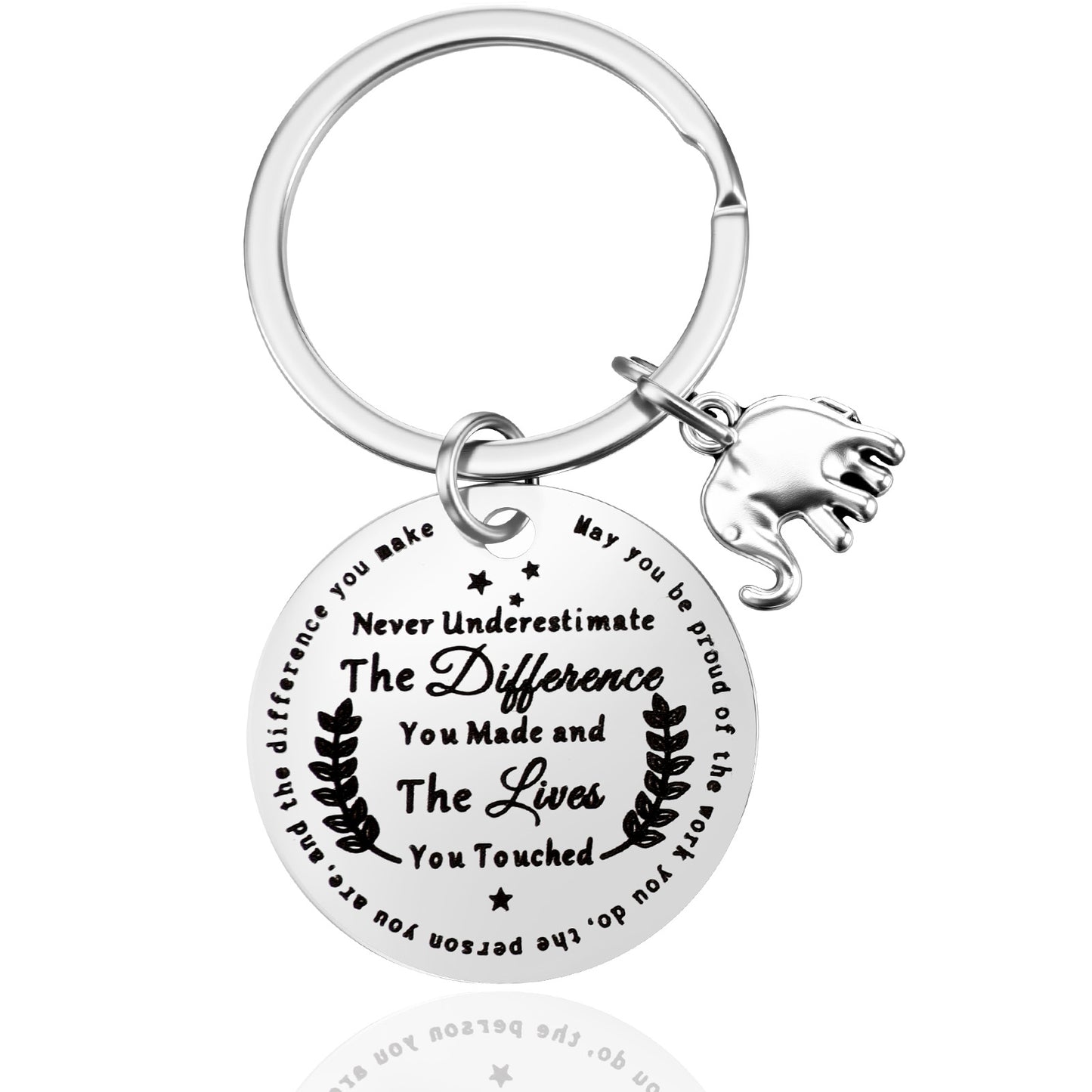 Nogeqi Inspirational Thank You Keychain with Elephant, Teacher Coworker Appreciation Retirement Gift, Employee Staff Work Anniversary Present, Motivational Keyring for Women Men