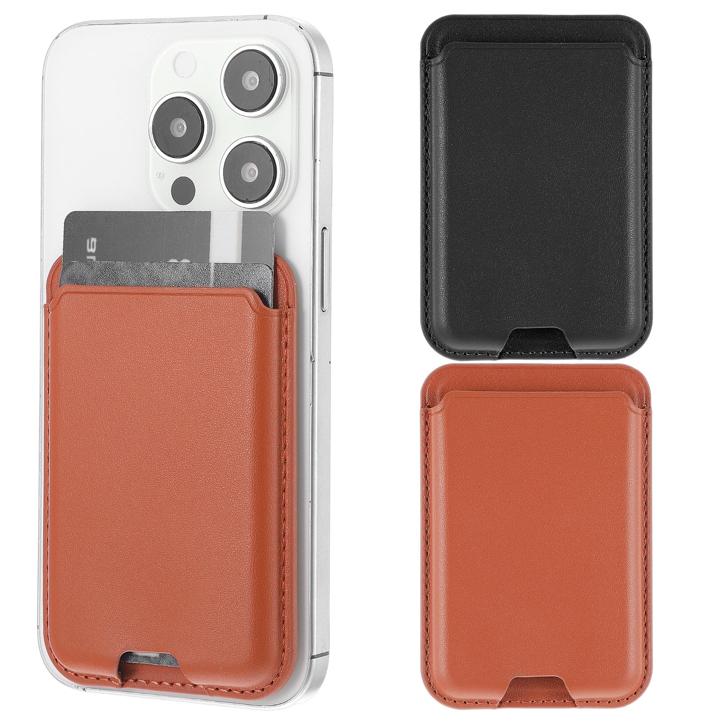 Tyqour 2Pcs Leather Phone Wallet Stick on Phone Card Holder Sticky Wallet for Phone Case Pocket Sticky Credit Card Holder for Back of Phone Case Compatible with Most Smartphones Fit 3 Cards