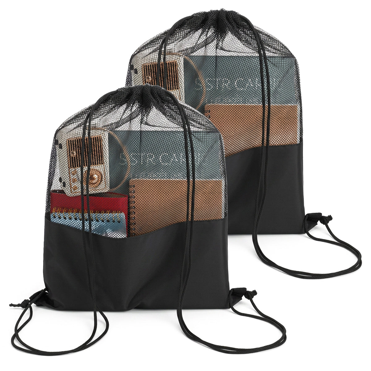 Chsoejuf 2 Pack Mesh Gym Bag, Multifunction Drawstring Backpack Bag