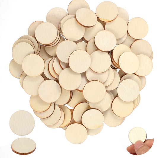 100 Pcs Blank Natural Wooden Cutout Ornaments, Unfinished Wood Circle Round Disc, Circle Wood Pieces Ornaments for DIY Craft Art Supplies, 1 Inch