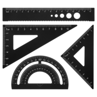 Nogeqi 4PCS Triangular Ruler Set, Aluminum Alloy Ruler Geometry Set, Geometric Protractor for Students Draftsmen Engineers School Office Supplies (Black)