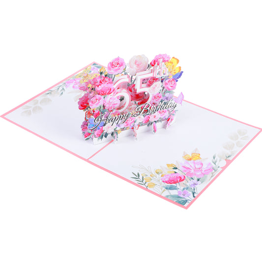 Tyqour 65th Pop Up Birthday Card 3D Flower Birthday Pop Up Card Greeting Card with Envelop Blank Note 65th Birthday Gift for Women Wife Girl Mom Daughter Sister