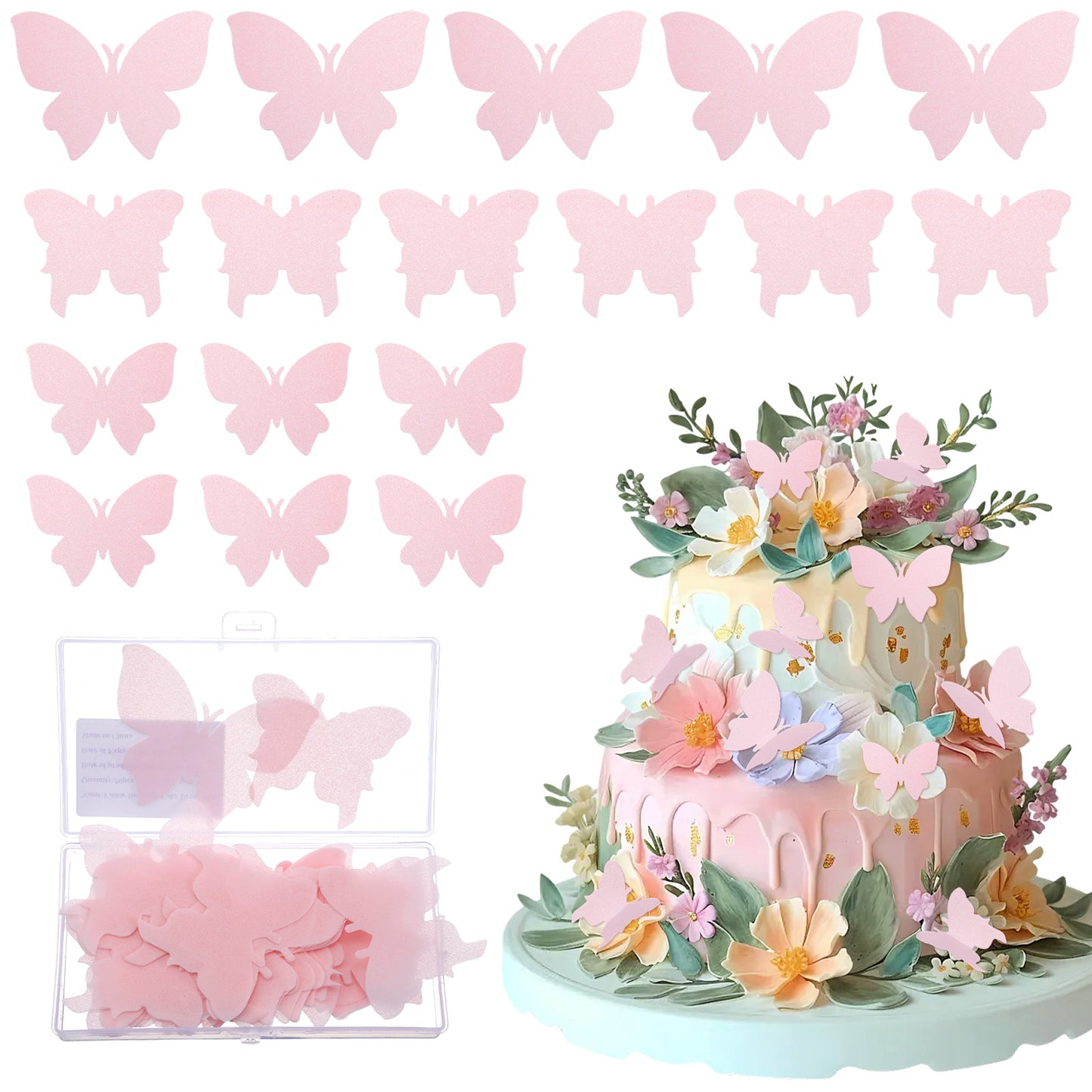 50PCS Butterfly Cupcake Toppers Pink Butterfly Cake Decorations Cake Topper for Wedding Birthday Party Cupcakes Decorating Supplies