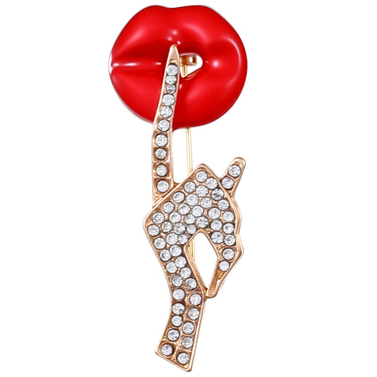 Ymapinc Red Brooches for Women，Sexy Red Lips Rhinestone Brooch，for Dance Dress Women Wedding Bridal Birthday Party Suit Clothes Accessories