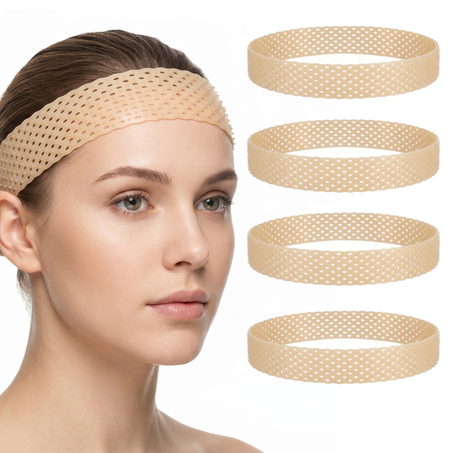 RAHHLIZS 4PCS Silicone Wig Grip Band Adjustable Wig Headband Snatch Proof Non-Slip Wigs Band Elastic Wigs Gripper for Sport Yoga (Skin Color)