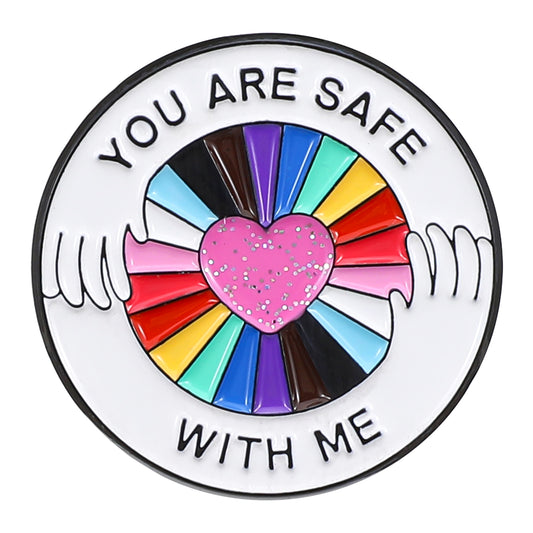Ymapinc You Are Safe With Me Enamel Pin Badge, LGBTQ Pride Pin, Rainbow Accessories for Lanyard Backpacks Hats, Inspirational Allyship Gift for All Ages