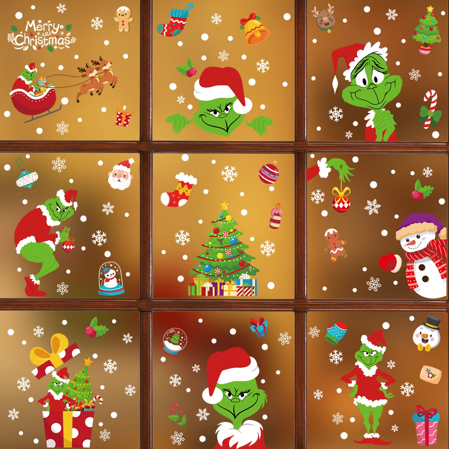 Tyqour 166Pcs Christmas Window Clings for Glass Windows Christmas Elf Faces Snowflake Window Stickers Double Sided Static Window Clings for Xmas Decals Decorations Holiday New Year Party Supplies