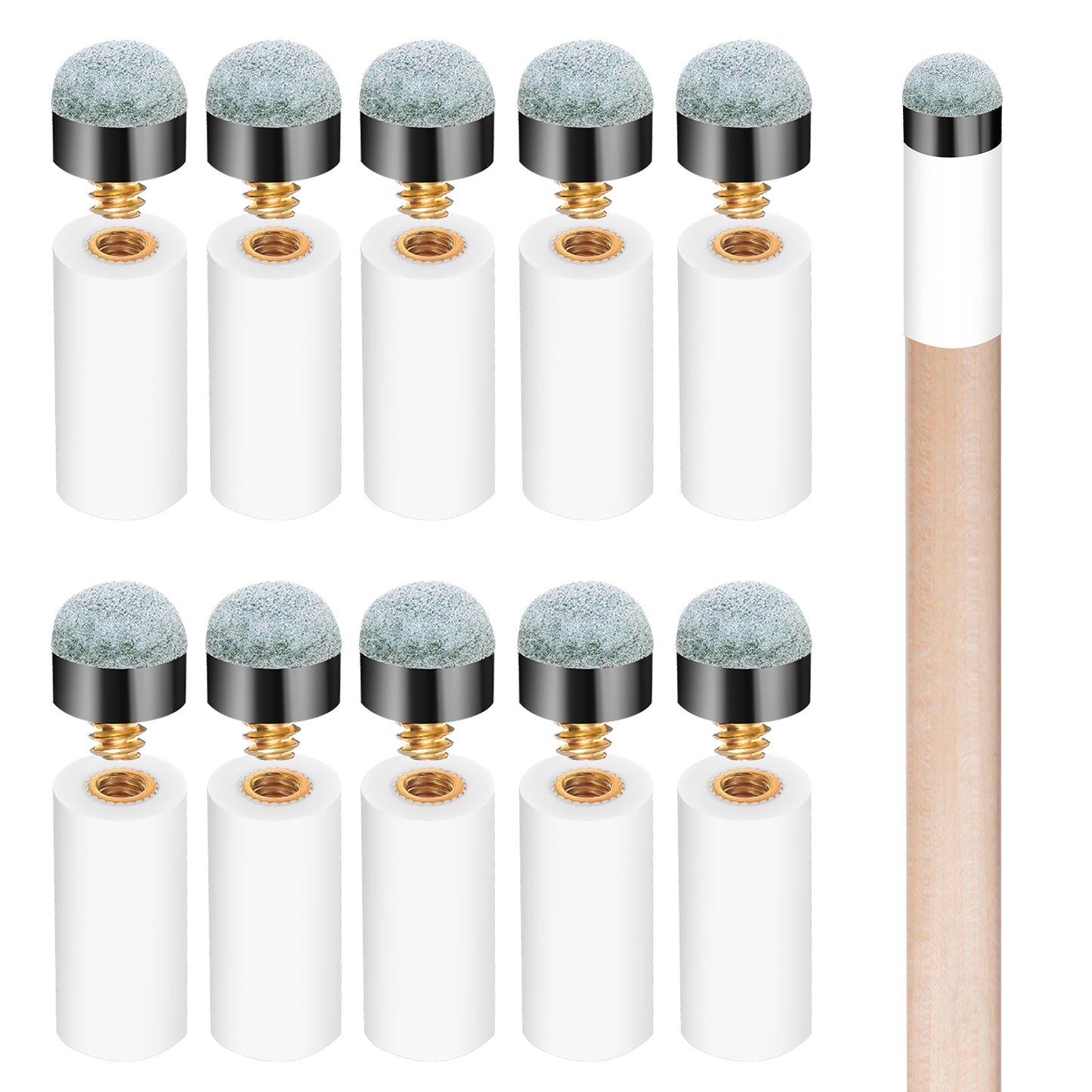 Tyqour 10 Set Pool Cue Tips Replacement Kit with White Pool Cue Stick Ferrules Billiard Cue Tips Screw on Pool Stick Tips Replacement Kit