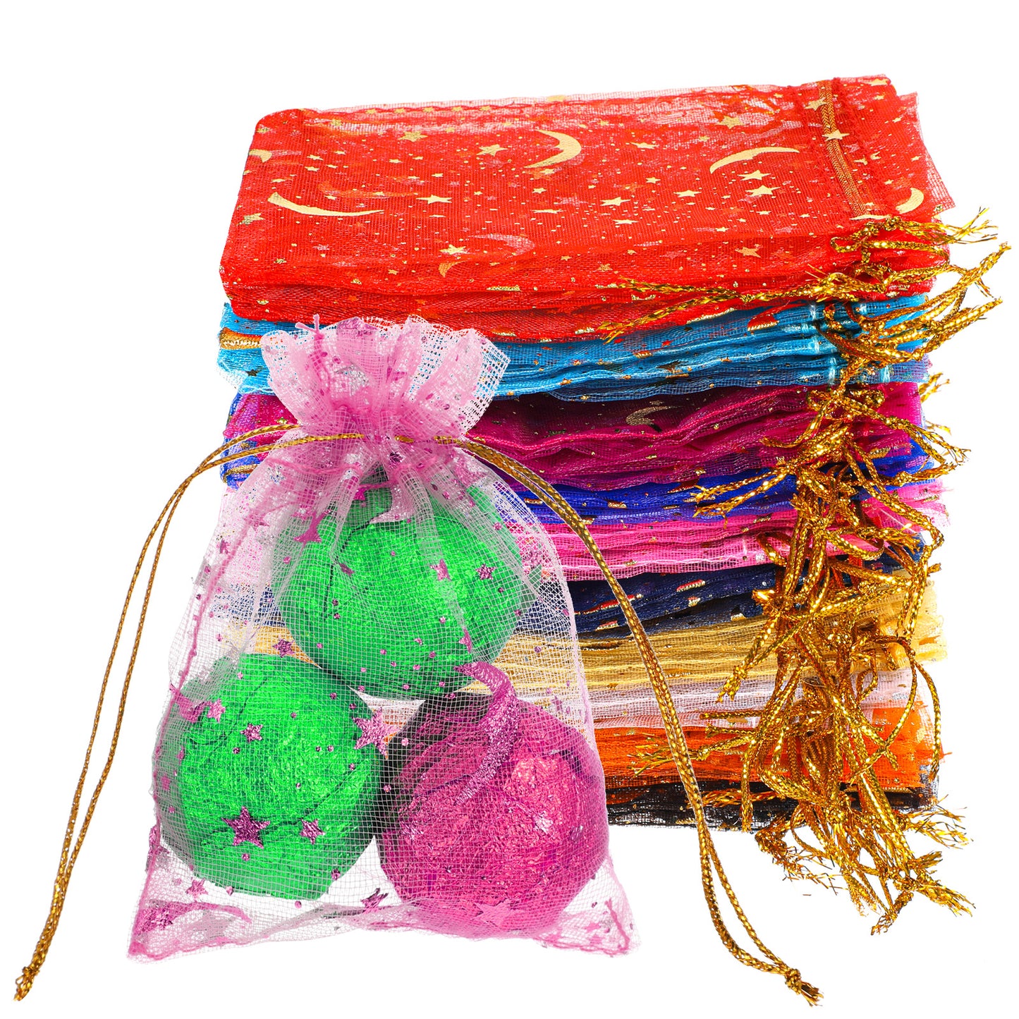 50pcs Moon Star Organza Bags, Small Gift Bags Drawstring, Moon Star Mesh Gift Pouches, Small Mesh Bag Drawstring, Wedding Jewelry Bag for Wedding, Birthday, Festival, Party Favor, Candy, Jewelry