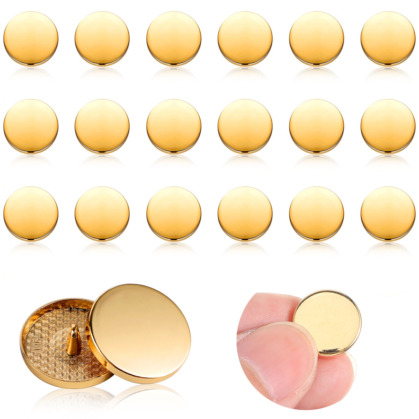 18pcs Gold Buttons for Blazer Metal Flat Button for Clothes 15mm Coat Buttons Round Shaped Golden Sewing Button for Suit Coat Shirt Jackets Craft