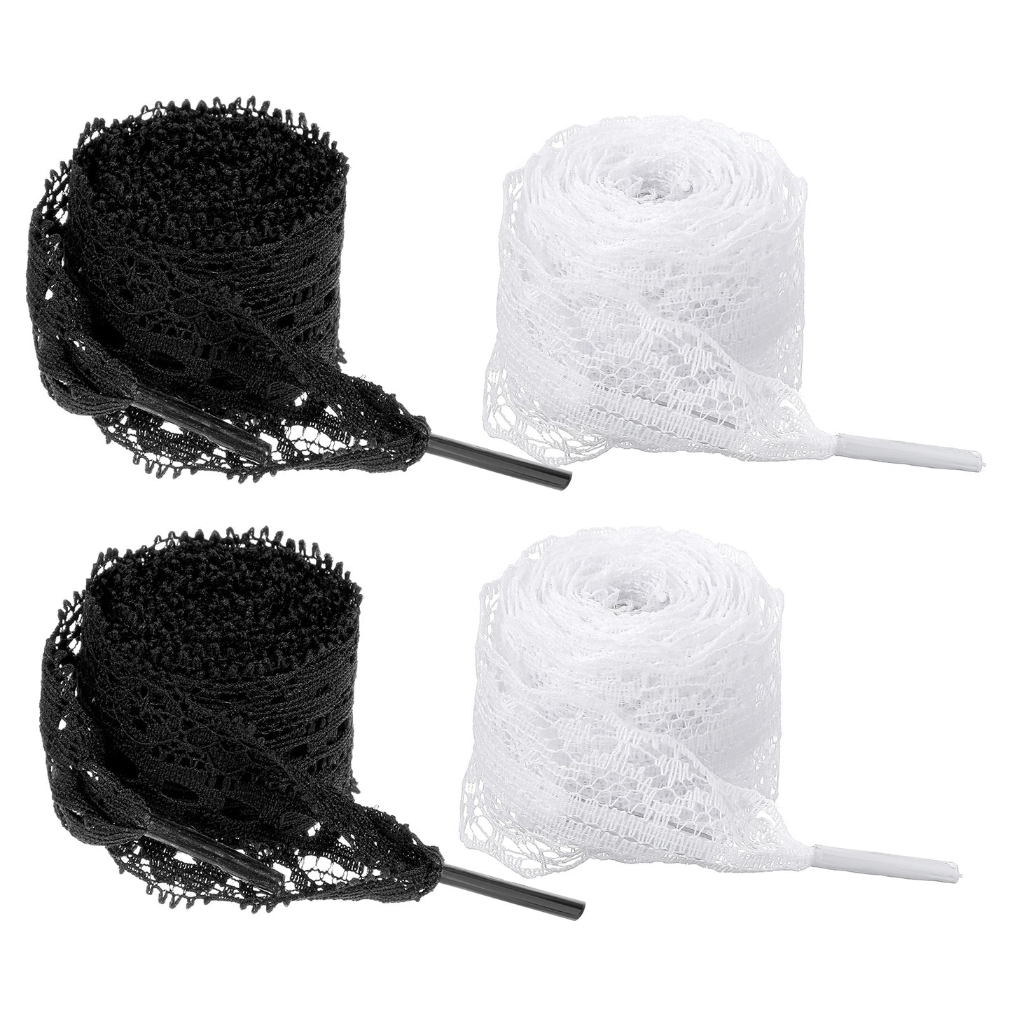 Teaaha 2 Pair 3cm Wide Lace Shoelaces Ribbon Shoe Laces for Sneakers, Fancy Hollow Flat Shoe Strings 47" Long for Women(White/Black)