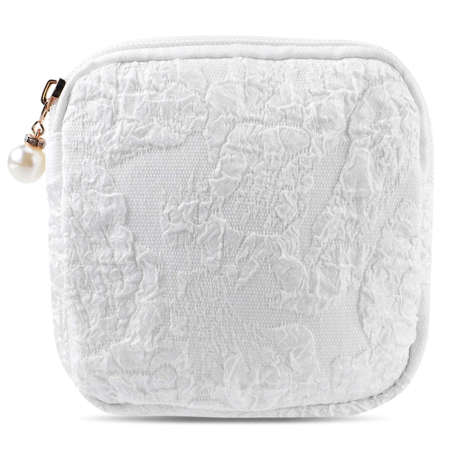 Small Makeup Bag, Mabor Mini Makeup Bag for Purse Cosmetic Zipper Pouch Travel Toiletry Bag Preppy Sanitary Napkin Storage Bag for Girls Women (White)