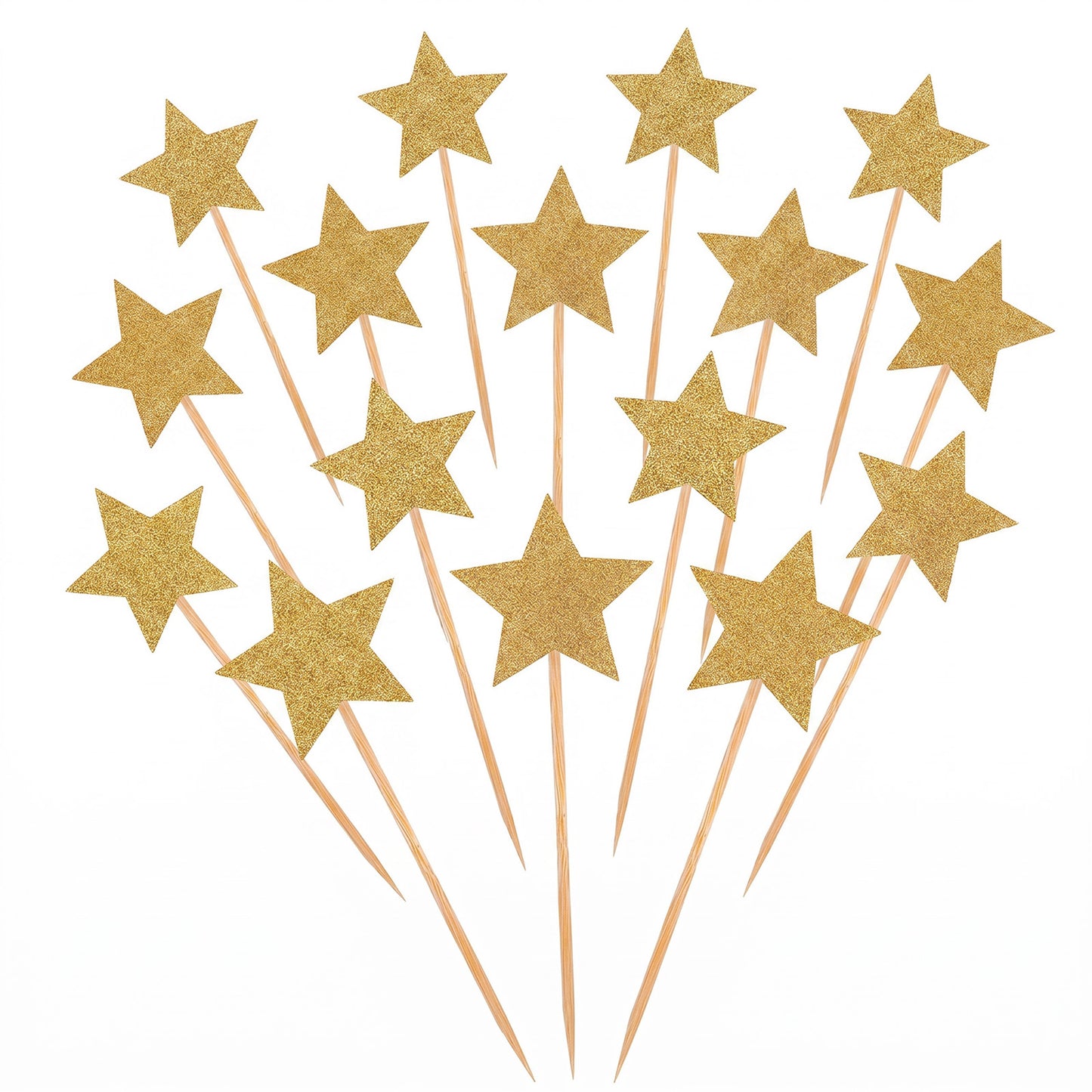 Matwsec 63 PCS Star Cake Toppers Gold Star Cupcake Toppers Sticks Glitter Stars Cake Decorations for Birthday Party Baby Shower Wedding Cakes Decorations (4 Mixed Size)
