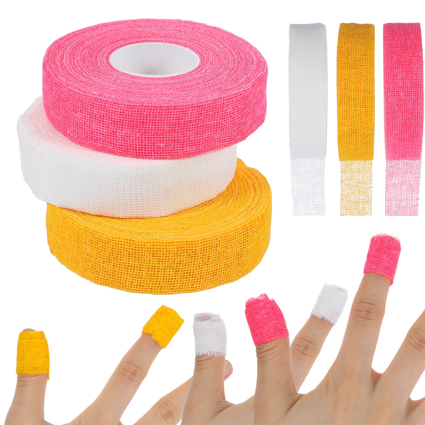 3 Rolls Thimble Tape for Hand Sewing, Finger Protector Tape Adjustable Finger Protector for Needlework, Quilting, Embroidery, and DIY Crafts (Yellow, Fluorescent Pink, White)