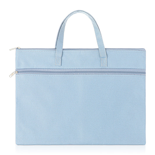 1 PCS Foldable Nylon File Bag 13.19" × 9.25" Reusable Double Pocket Zipper Pouch Waterproof Foldable Document Storage Bag Hand-Held for Drawing Paper Puzzle Project Cross Travel Office (Blue)