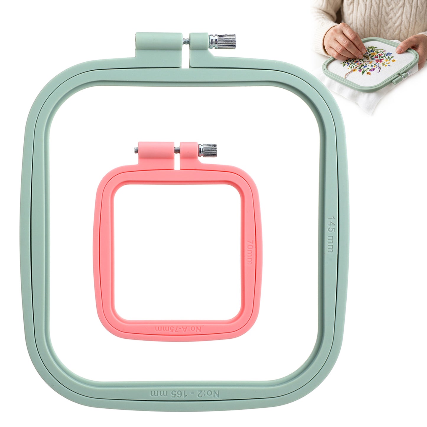 Matwsec 2 Pcs Square Embroidery Hoop Plastic Cross Stitch Hoop Reusable Embroidery Frame for DIY Sewing Project Craft Sewing Needlework Cross Stitch Projects Adjustable Craft Hoops for Needlepoint