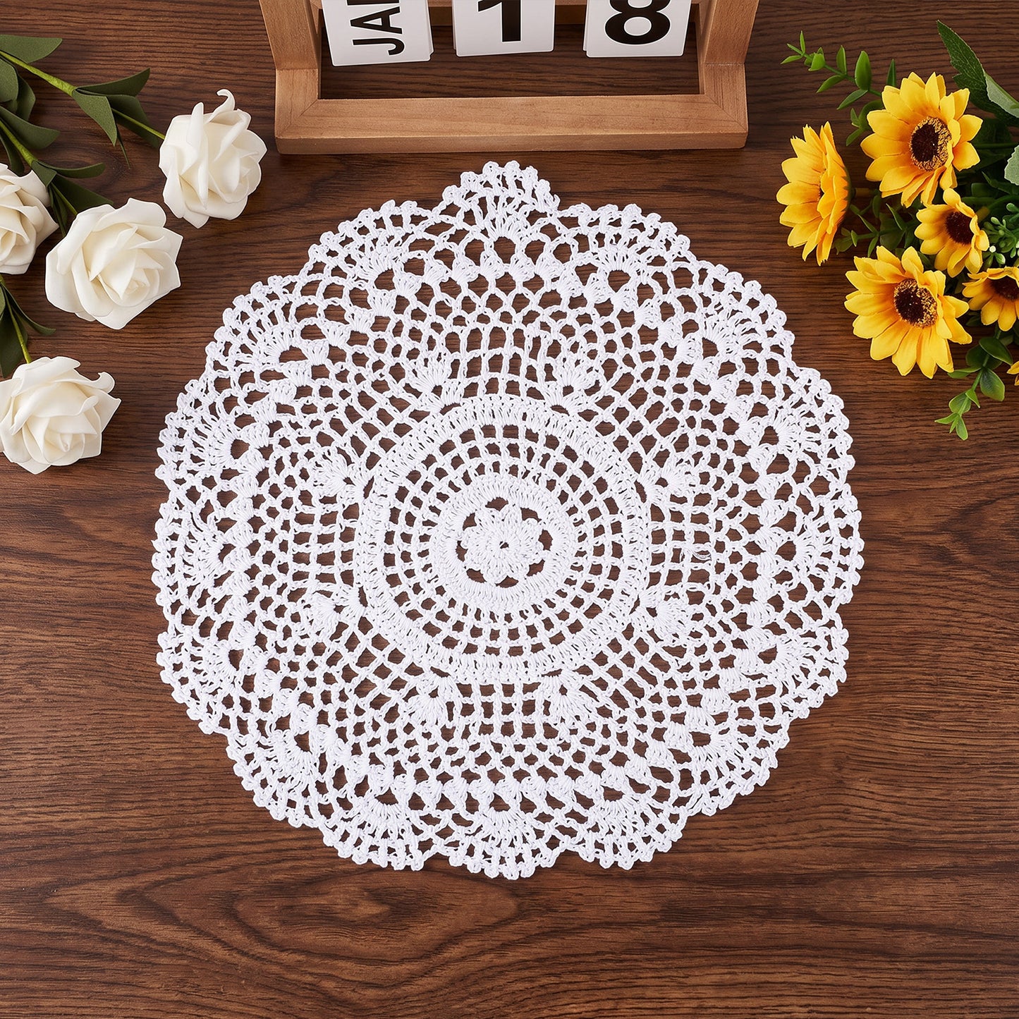 RAHHLIZS Doilies Crochet Round Lace 11.81'' White Vintage Crochet Doilies Handmade Placemats Crafts Tables for Wedding Birthday