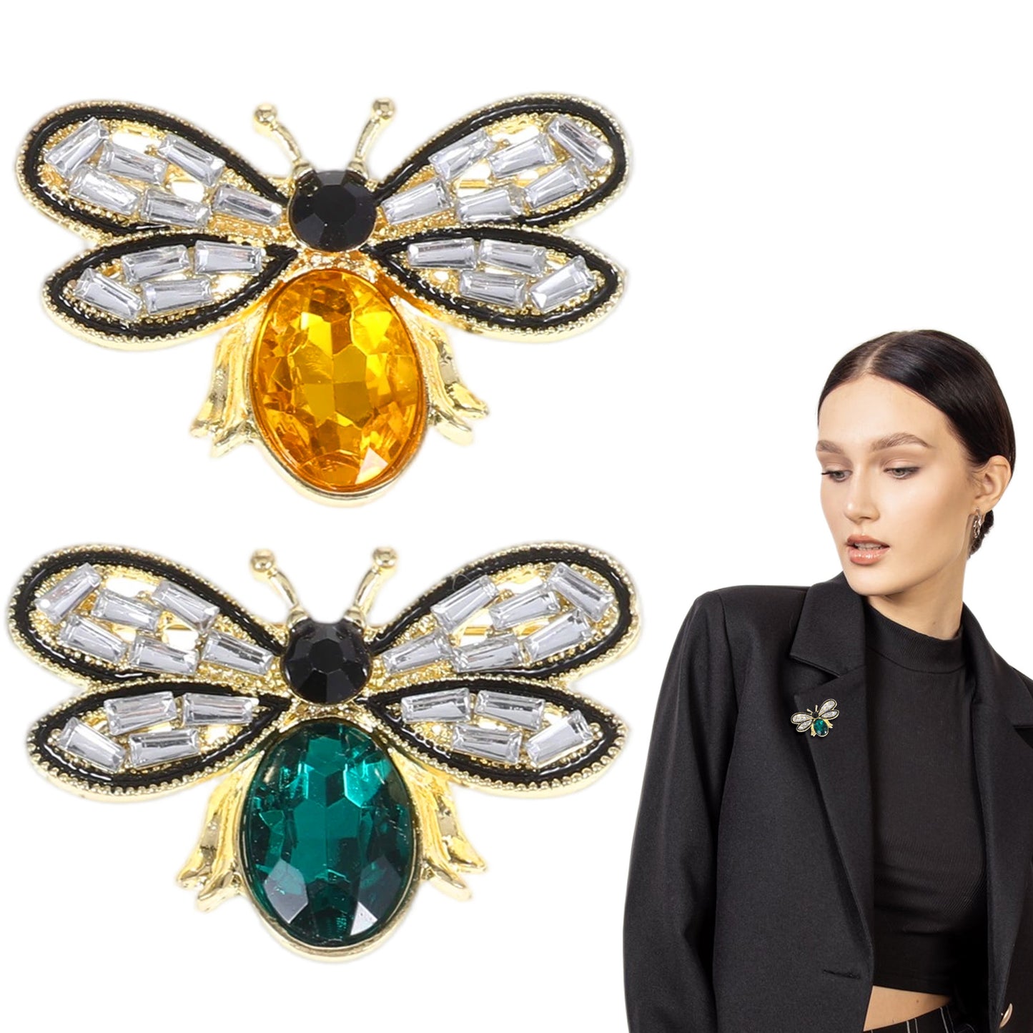 RAHHLIZS 2Pcs Bee Brooch Pins Crystal Rhinestone Vintage Bee Lapel Stylish Animal Accessories for Women Men Jewelry Gift Insect Retro Pins