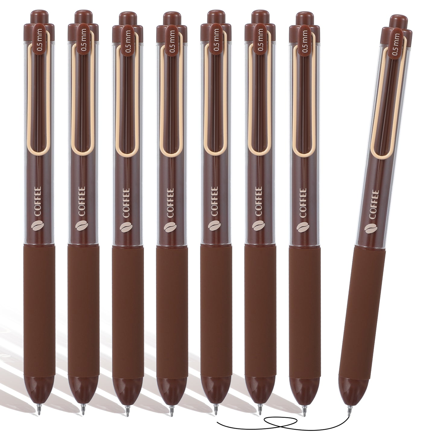 Mabor 8Pcs Retractable Gel Pens, 0.5mm Fine Point Aesthetic Pen with Black Ink, Coffee Color Journaling Pens for Writing Drawing Office Supplies