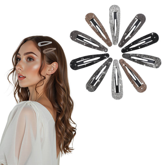 10PCS Rhinestone Hair Clips Water Drop Snap Hair Clips for Women, 3.15 Inch Snap Barrettes,Colorful Diamond Sparkling Rhinestone Hair Pins Accessories for Girls and Women