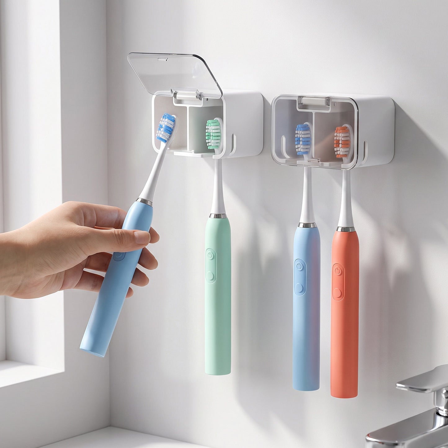 Chsoejuf 2PCS Wall Toothbrush Holder with 2 Slot Independent Compartment