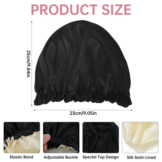 Tyqour Silk Bonnet for Sleeping Hair Bonnet Double Layer Sleep Cap Elastic Sleep Hair Wrap Hair Cover for Women Girls Curly Hair(Black)