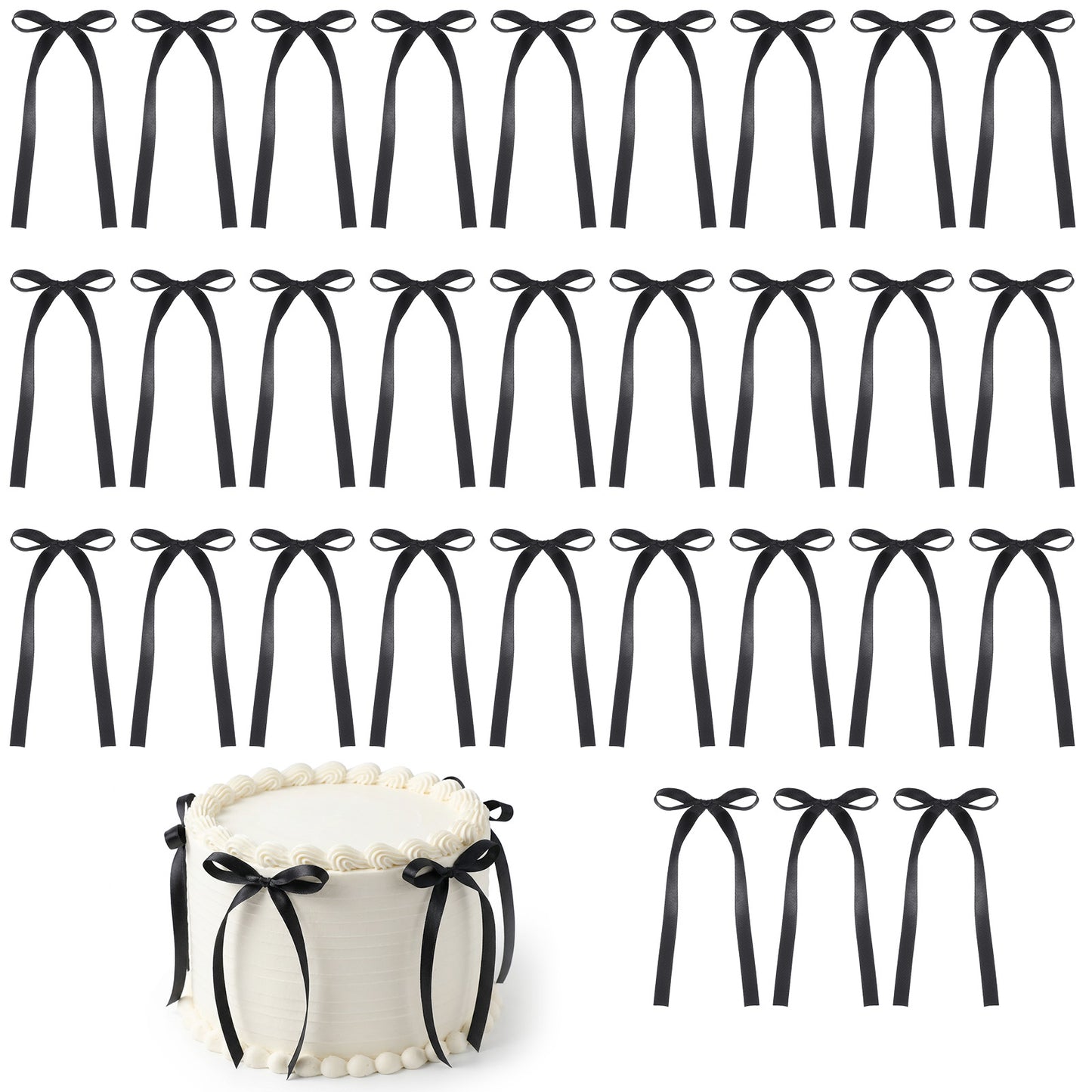 RAHHLIZS 30pcs Black Bows for Cake Topper, Cakes Bow Cupcake Black Ribbon Bows Party Decorations Happy Birthday Wedding Graduation Cake Toppers Decor Supplies