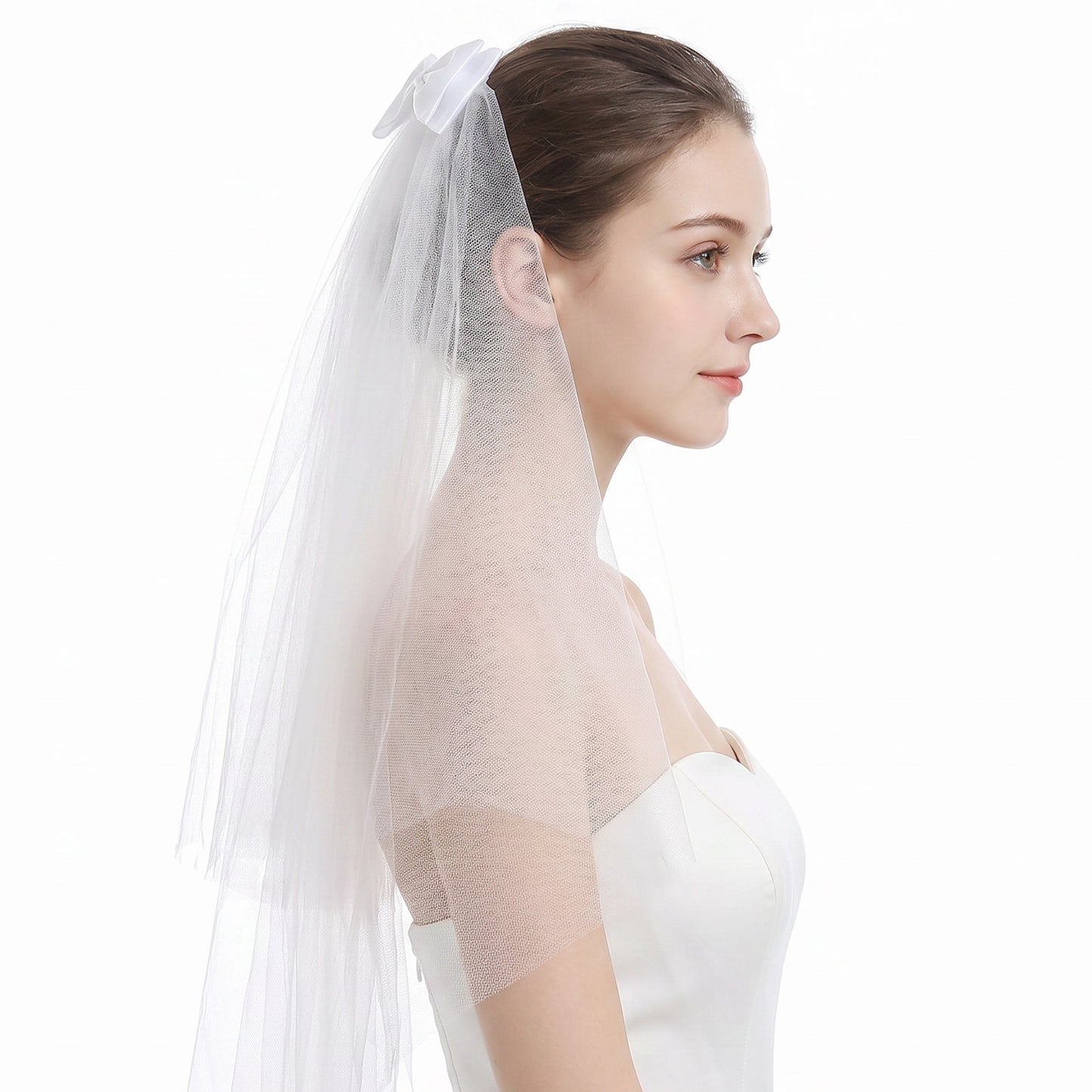 Ouligay 1 Pc White Bow Veil with Barrette Short Bridal Veil for Bride, Large Bow Hair Pin Wedding Accessory for Bachelorette Shower & First Communion (White)